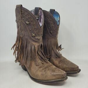 Dingo Boots 7M Brown Leather Western Fringe Studded Cowgirl Cassidy Ankle D17441
